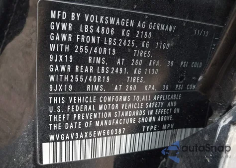 2014 Volkswagen Tiguan R-Line z USA, uszkodzony, nr VIN WVGAV3AX5EW560387